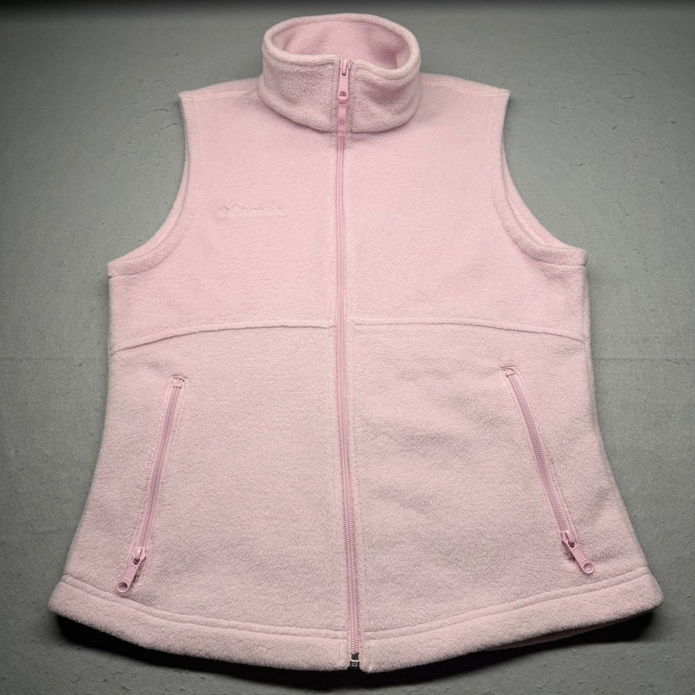 Columbia Vest Women M Pink Fleece Full Zip Benton Springs Sleeveless Outdoor
